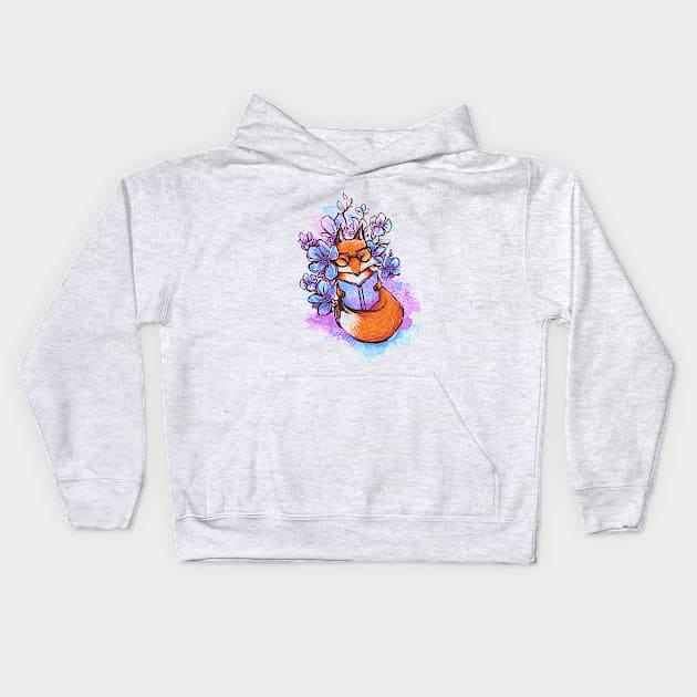 Fox, Books and Spring! Kids Hoodie by rikolaa